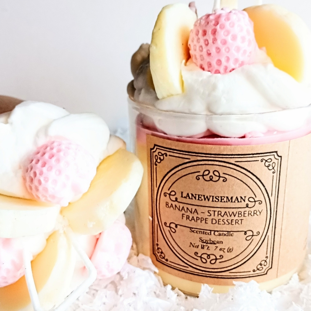 Strawberry - Banana Frappe Dessert Candle Set of 2